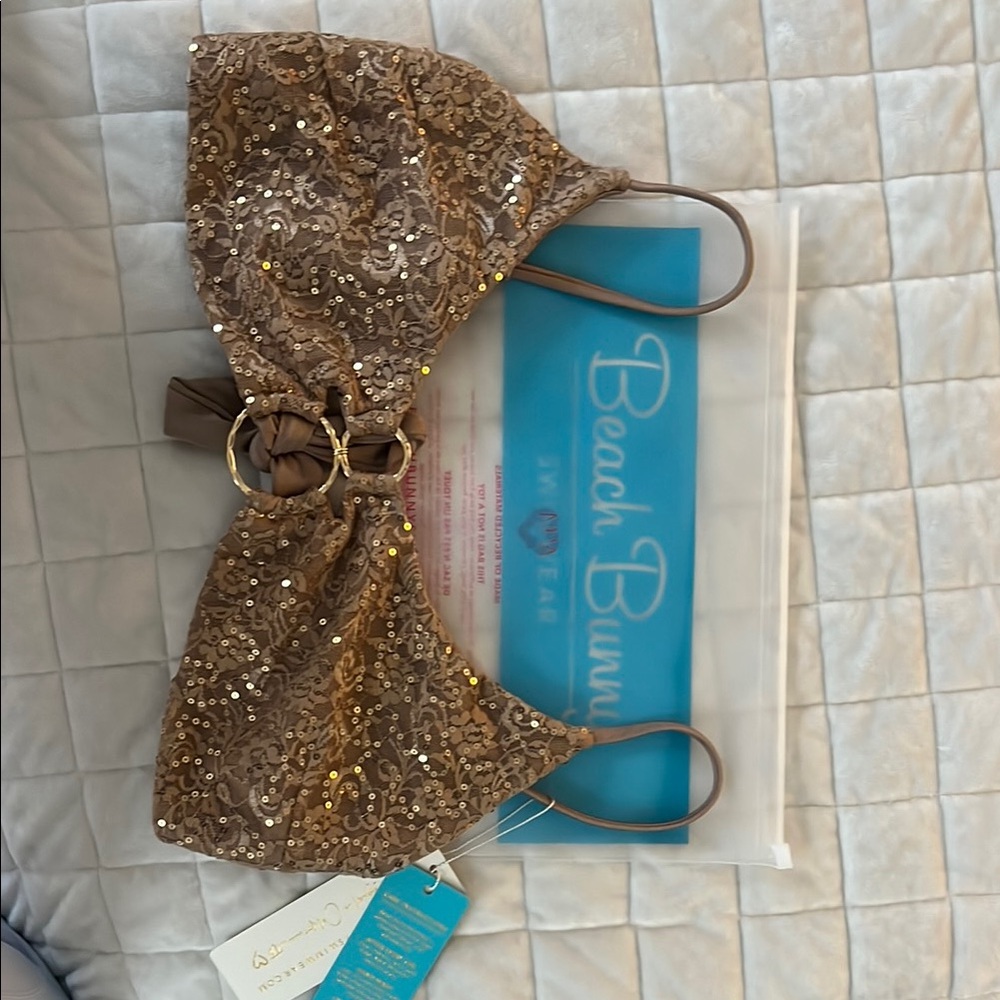 BNWT Beach Bunny Lexi Bralette Bikini Top-Nude Sequin size DD Original Packaging
